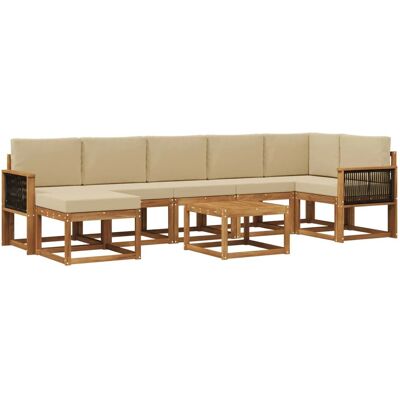 vidaXL Outdoor-Sofagarnitur mit Kissen 8 Stk Natur und Beige Polyester 3385414 vidaXL Outdoor-Sofagarnitur mit Kissen 8 Stk Natur und Beige Polyester 3385414