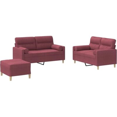 vidaXL 3 Tlg Sofagarnitur mit Kissen Weinrot Stoff 3201598 vidaXL 3 Tlg Sofagarnitur mit Kissen Weinrot Stoff 3201598