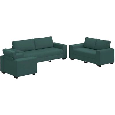 vidaXL 3-Teiliges Sofa-Set mit Kissen Dunkelgrün Stoff 3324654 vidaXL 3-Teiliges Sofa-Set mit Kissen Dunkelgrün Stoff 3324654