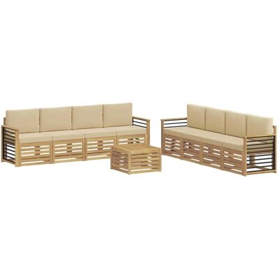 vidaXL Sofagarnituren mit Kissen 9 Stk Weiß und Beige Polyester 3391608 vidaXL Sofagarnituren mit Kissen 9 Stk Weiß und Beige Polyester 3391608