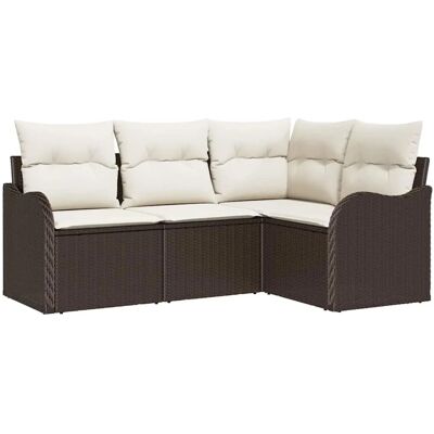 vidaXL Garten-Sofa-Set mit Kissen 4-Tlg Braun Poly Rattan 3345678 vidaXL Garten-Sofa-Set mit Kissen 4-Tlg Braun Poly Rattan 3345678