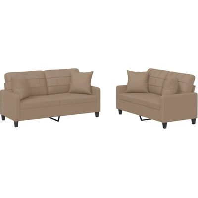 vidaXL 2-Tlg Sofagarnitur mit Kissen Cappuccino-Braun Kunstleder 3201372 vidaXL 2-Tlg Sofagarnitur mit Kissen Cappuccino-Braun Kunstleder 3201372