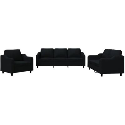 vidaXL 3-Tlg Sofagarnitur mit Kissen Schwarz Stoff 3201774 vidaXL 3-Tlg Sofagarnitur mit Kissen Schwarz Stoff 3201774