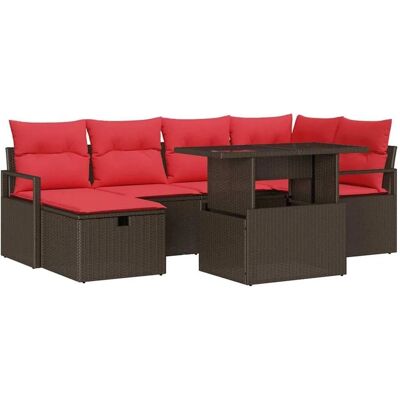 vidaXL Garten-Sofa-Set mit Kissen mit Speicher 7-Tlg Braun Poly Rattan 3359801 vidaXL Garten-Sofa-Set mit Kissen mit Speicher 7-Tlg Braun Poly Rattan 3359801