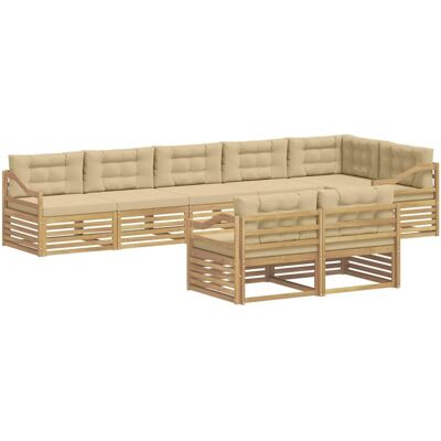 vidaXL Outdoor-Sofagarnitur mit Kissen 8 Stk Weiß und Beige Polyester 3390703 vidaXL Outdoor-Sofagarnitur mit Kissen 8 Stk Weiß und Beige Polyester 3390703