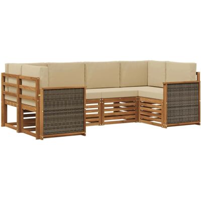 vidaXL Ecksofa Set 5 Stk Natur Massives Akazienholz und Polyester 3384769 vidaXL Ecksofa Set 5 Stk Natur Massives Akazienholz und Polyester 3384769