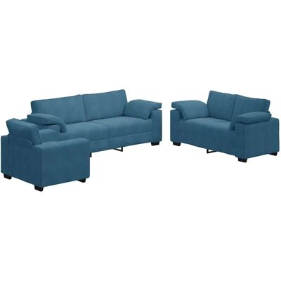vidaXL 3-Tlg Sofagarnitur mit Kissen Blau Samt 3324676 vidaXL 3-Tlg Sofagarnitur mit Kissen Blau Samt 3324676