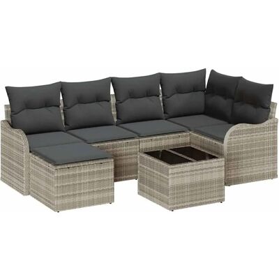 vidaXL Garten-Sofa-Set mit Kissen 7-Tlg Hellgrau Poly Rattan 3354451 vidaXL Garten-Sofa-Set mit Kissen 7-Tlg Hellgrau Poly Rattan 3354451