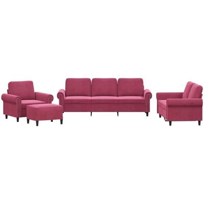 VIDAXL 4-teiliges Samtveldtinto-Rot Sofa-Set - Wohnzimmermöbel VIDAXL 4-teiliges Samtveldtinto-Rot Sofa-Set - Wohnzimmermöbel