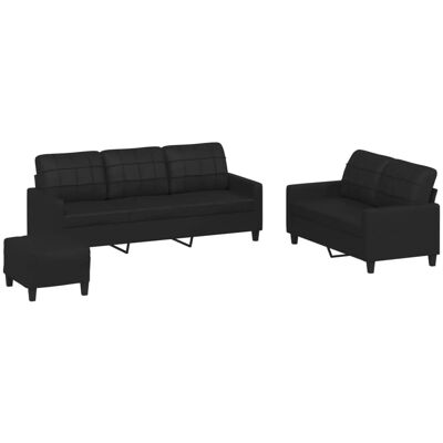 vidaXL 3-Tlg Sofagarnitur mit Kissen Schwarz Kunstleder 3201383 vidaXL 3-Tlg Sofagarnitur mit Kissen Schwarz Kunstleder 3201383