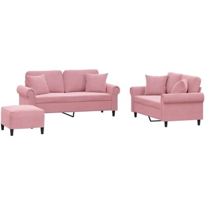 vidaXL 3-Tlg Sofagarnitur mit Kissen Rosa Samt 3202243 vidaXL 3-Tlg Sofagarnitur mit Kissen Rosa Samt 3202243