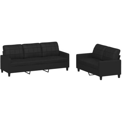 vidaXL 2-Tlg Sofagarnitur mit Kissen Schwarz Kunstleder 3201378 vidaXL 2-Tlg Sofagarnitur mit Kissen Schwarz Kunstleder 3201378