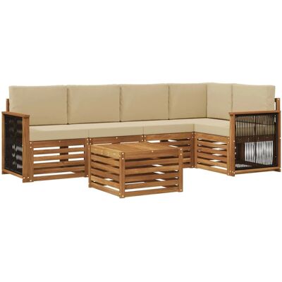 vidaXL Ecksofa Set 5 Stk Natur Massives Akazienholz und Polyester 3384384 vidaXL Ecksofa Set 5 Stk Natur Massives Akazienholz und Polyester 3384384