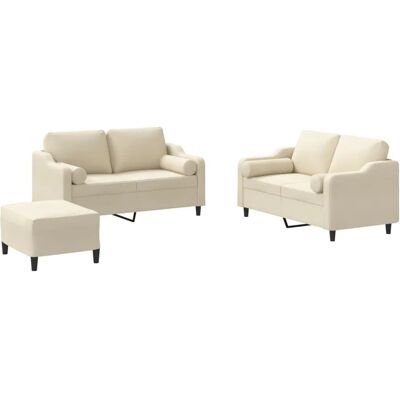 vidaXL 3-Tlg Sofagarnitur mit Kissen Creme Stoff 3201828 vidaXL 3-Tlg Sofagarnitur mit Kissen Creme Stoff 3201828