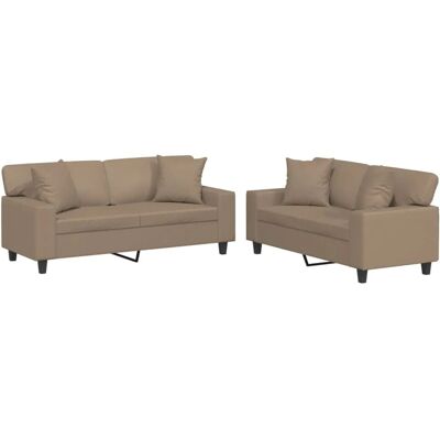 vidaXL 2-Tlg Sofagarnitur mit Kissen Cappuccino-Braun Kunstleder 3201928 vidaXL 2-Tlg Sofagarnitur mit Kissen Cappuccino-Braun Kunstleder 3201928