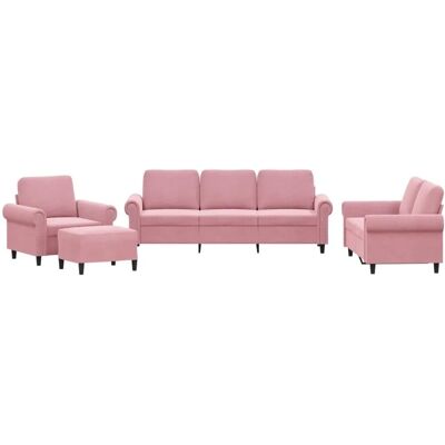 vidaXL 4-Tlg Sofagarnitur mit Kissen Rosa Samt 3202183 vidaXL 4-Tlg Sofagarnitur mit Kissen Rosa Samt 3202183