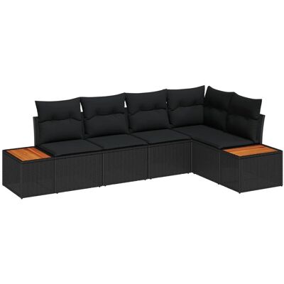 vidaXL Garten-Sofa-Set mit Kissen 5-Tlg Schwarz Poly Rattan 3356753 vidaXL Garten-Sofa-Set mit Kissen 5-Tlg Schwarz Poly Rattan 3356753