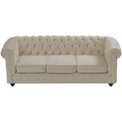 Vente-unique Beiger Samt Chesterfield 3-Sitzer Vente-unique Beiger Samt Chesterfield 3-Sitzer