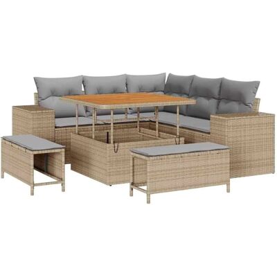 vidaXL Garten-Sofa-Set mit Kissen 8-Tlg Beige und Hellgrau 3363947 vidaXL Garten-Sofa-Set mit Kissen 8-Tlg Beige und Hellgrau 3363947