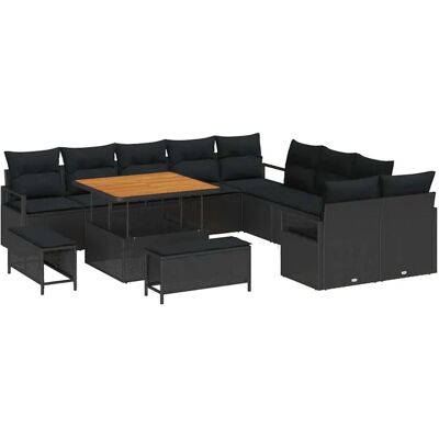 vidaXL Garten-Sofa-Set mit Kissen 13-Tlg Schwarz Poly Rattan 3362574 vidaXL Garten-Sofa-Set mit Kissen 13-Tlg Schwarz Poly Rattan 3362574