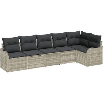 vidaXL Garten-Sofa-Set mit Kissen 6-Tlg Hellgrau Poly Rattan 3345722 vidaXL Garten-Sofa-Set mit Kissen 6-Tlg Hellgrau Poly Rattan 3345722