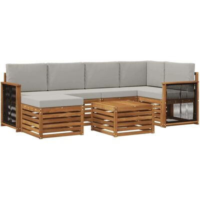 vidaXL Ecksofa Set mit Kissen 6 Stk Natur und Hellgrau 3384592 vidaXL Ecksofa Set mit Kissen 6 Stk Natur und Hellgrau 3384592