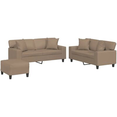 vidaXL 3 Tlg Sofagarnitur mit Kissen Cappuccino-Braun Kunstleder 3201933 vidaXL 3 Tlg Sofagarnitur mit Kissen Cappuccino-Braun Kunstleder 3201933