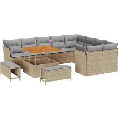 vidaXL Garten-Sofa-Set mit Kissen 12-Tlg Beige und Hellgrau 3363467 vidaXL Garten-Sofa-Set mit Kissen 12-Tlg Beige und Hellgrau 3363467