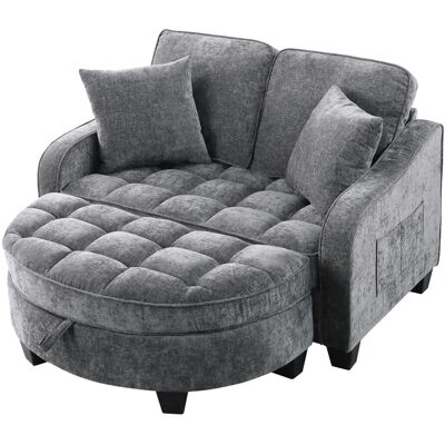 PXloue Schlafsofa Grau 2 in 1 Sofa Bett mit Hocker Stauraum Eukalyptusholz Rahmen Stoffbezug PXloue Schlafsofa Grau 2 in 1 Sofa Bett mit Hocker Stauraum Eukalyptusholz Rahmen Stoffbezug