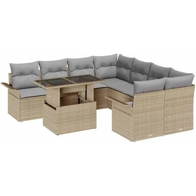 vidaXL Garten-Sofa-Set mit Kissen 9-Tlg Beige Poly Rattan 3348256 vidaXL Garten-Sofa-Set mit Kissen 9-Tlg Beige Poly Rattan 3348256