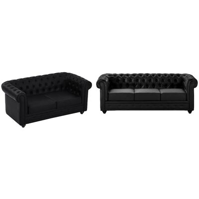 Vente-unique Couchgarnitur Chesterfield Schwarz 165 cm 205 cm Vente-unique Couchgarnitur Chesterfield Schwarz 165 cm 205 cm