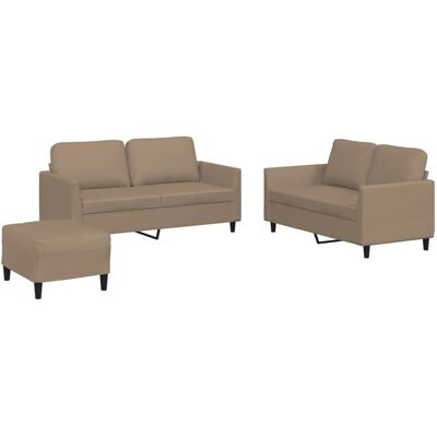 vidaXL 3-Tlg Sofagarnitur mit Kissen Cappuccino-Braun Kunstleder 3201759 vidaXL 3-Tlg Sofagarnitur mit Kissen Cappuccino-Braun Kunstleder 3201759