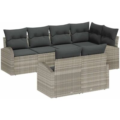 vidaXL Garten-Sofa-Set mit Kissen 7-Tlg Hellgrau Poly Rattan 3354751 vidaXL Garten-Sofa-Set mit Kissen 7-Tlg Hellgrau Poly Rattan 3354751