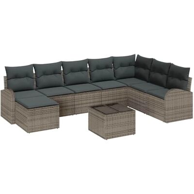vidaXL Garten-Sofa-Set mit Kissen 9-Tlg Grau Poly Rattan 3354838 vidaXL Garten-Sofa-Set mit Kissen 9-Tlg Grau Poly Rattan 3354838