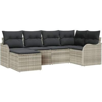 vidaXL Garten-Sofa-Set mit Kissen 6-Tlg Hellgrau Poly Rattan 3354441 vidaXL Garten-Sofa-Set mit Kissen 6-Tlg Hellgrau Poly Rattan 3354441