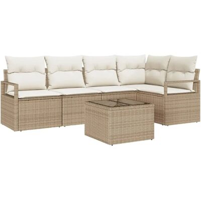 vidaXL Garten-Sofa-Set 6-Tlg Beige Poly Rattan 3346391 vidaXL Garten-Sofa-Set 6-Tlg Beige Poly Rattan 3346391