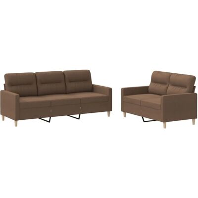 vidaXL 2-Tlg Sofagarnitur mit Kissen Braun Stoff 3201603 vidaXL 2-Tlg Sofagarnitur mit Kissen Braun Stoff 3201603