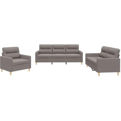 vidaXL 3-Tlg Sofagarnitur mit Kissen Taupe Stoff 3201543 vidaXL 3-Tlg Sofagarnitur mit Kissen Taupe Stoff 3201543