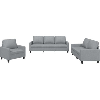 vidaXL 3-Tlg Sofagarnitur mit Kissen Hellgrau Stoff 3201428 vidaXL 3-Tlg Sofagarnitur mit Kissen Hellgrau Stoff 3201428