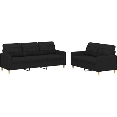 vidaXL 2-Tlg Sofagarnitur mit Kissen Schwarz Stoff 3201310 vidaXL 2-Tlg Sofagarnitur mit Kissen Schwarz Stoff 3201310