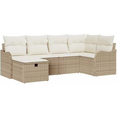 vidaXL Garten-Sofa-Set mit Kissen mit Speicher 6-Tlg Beige Poly Rattan 3360312 vidaXL Garten-Sofa-Set mit Kissen mit Speicher 6-Tlg Beige Poly Rattan 3360312