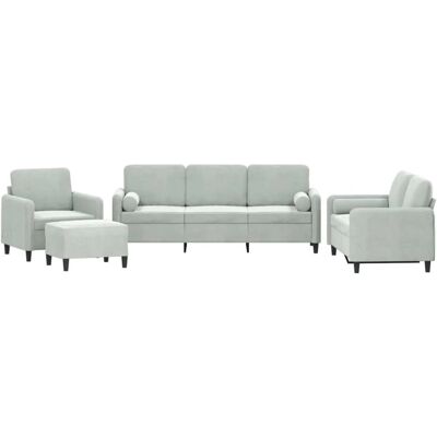 vidaXL 4-teiliges hellgraues Samtsofa-Set - Sofa Set vidaXL 4-teiliges hellgraues Samtsofa-Set - Sofa Set
