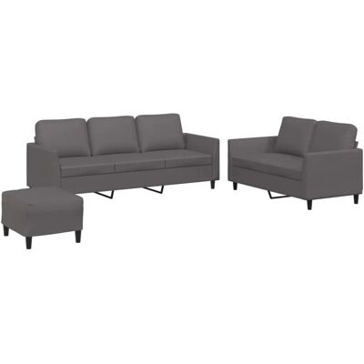 vidaXL 3-Tlg Sofagarnitur mit Kissen Grau Kunstleder 3201767 vidaXL 3-Tlg Sofagarnitur mit Kissen Grau Kunstleder 3201767