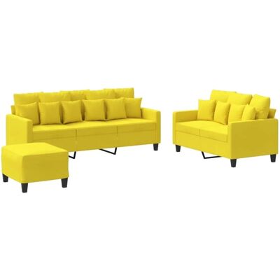 vidaXL 3-Tlg Sofagarnitur mit Kissen Hellgelb Stoff 3201677 vidaXL 3-Tlg Sofagarnitur mit Kissen Hellgelb Stoff 3201677