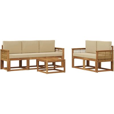vidaXL Outdoor-Sofagarnitur mit Kissen 6 Stk Natur und Beige Polyester 3384999 vidaXL Outdoor-Sofagarnitur mit Kissen 6 Stk Natur und Beige Polyester 3384999