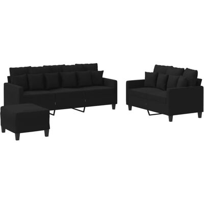vidaXL 3-tlg. Sofagarnitur mit Kissen Schwarz Stoff vidaXL 3-tlg. Sofagarnitur mit Kissen Schwarz Stoff