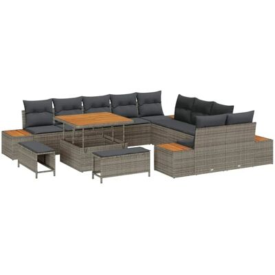 vidaXL Garten-Sofa-Set mit Kissen 13-Tlg Grau Poly Rattan 3362968 vidaXL Garten-Sofa-Set mit Kissen 13-Tlg Grau Poly Rattan 3362968