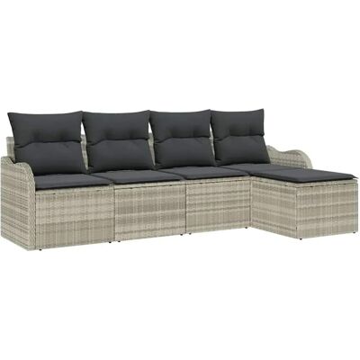 vidaXL Garten-Sofa-Set mit Kissen 5-Tlg Hellgrau Poly Rattan 3345662 vidaXL Garten-Sofa-Set mit Kissen 5-Tlg Hellgrau Poly Rattan 3345662