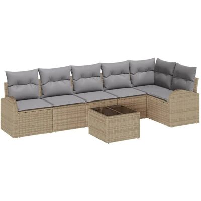 vidaXL Garten-Sofa-Set mit Kissen 7-Tlg Beige Hellgrau Poly Rattan 3354739 vidaXL Garten-Sofa-Set mit Kissen 7-Tlg Beige Hellgrau Poly Rattan 3354739