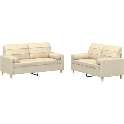 vidaXL 2-Tlg Sofagarnitur mit Kissen Creme Stoff 3201292 vidaXL 2-Tlg Sofagarnitur mit Kissen Creme Stoff 3201292